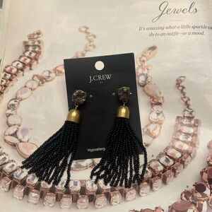 J. Crew Black and Gold Beaded Tassel Earrings
